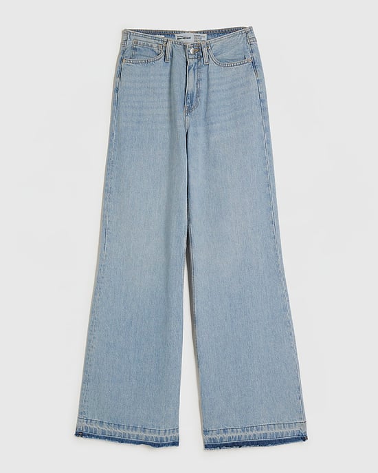 River Island Womens Wide Leg Jeans Blue Clean Waist Turn Down Hem - Image 5