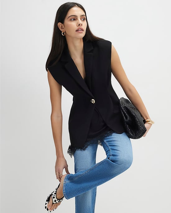River Island Womens Blazer Black Sleeveless Cinched Waist Collared - Image 1
