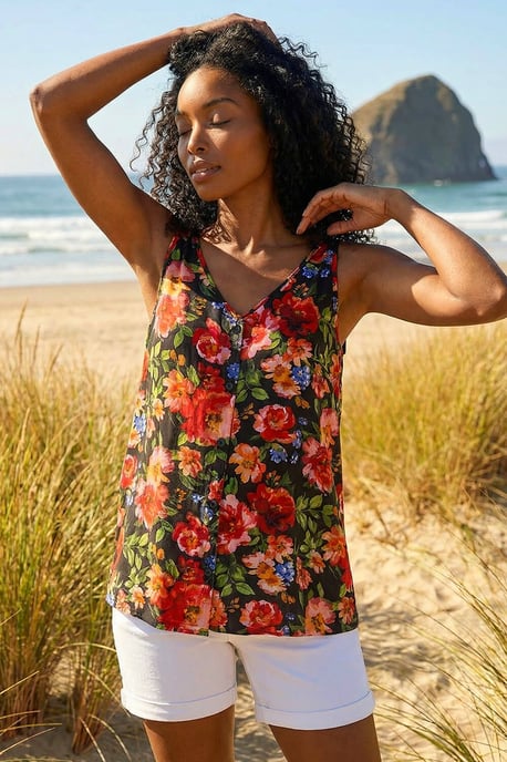Floral Buttoned Vest Top - Image 4