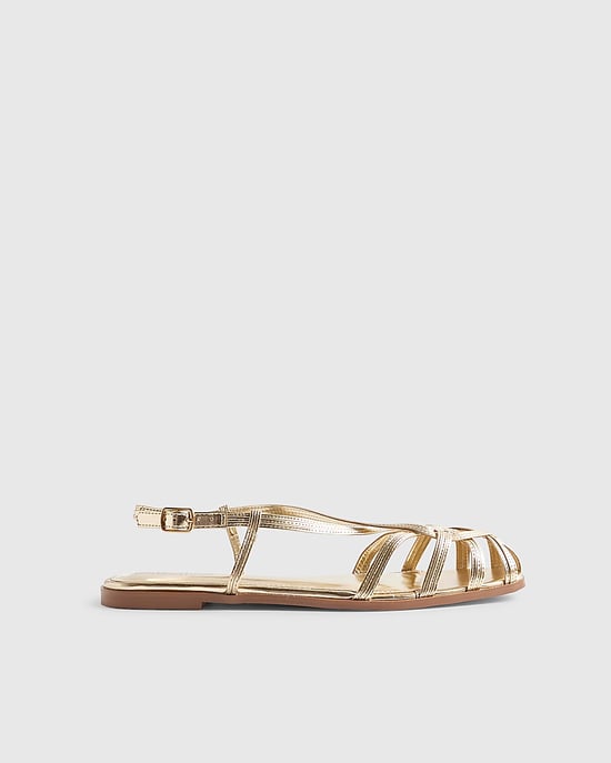River Island Womens Sandals Gold Caged Flat Open Toe Backless - Image 2