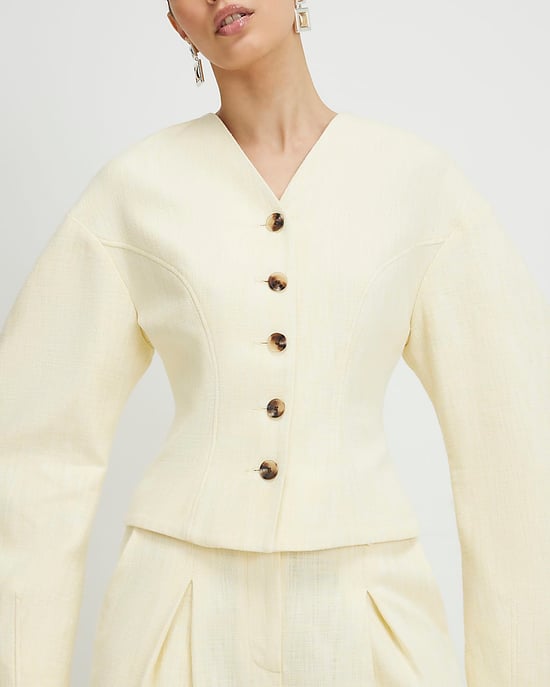River Island Womens Jacket Yellow Linen Look Cocoon Sleeve Seamed - Image 2