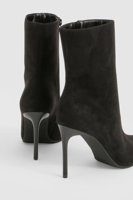 Faux Suede High Stiletto Pointed Toe Ankle Boots - Image 4