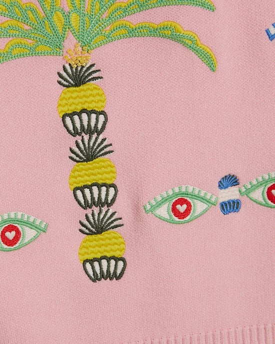 River Island Womens Tank Top Pink Knitted Palm Tree Embroidered - Image 5