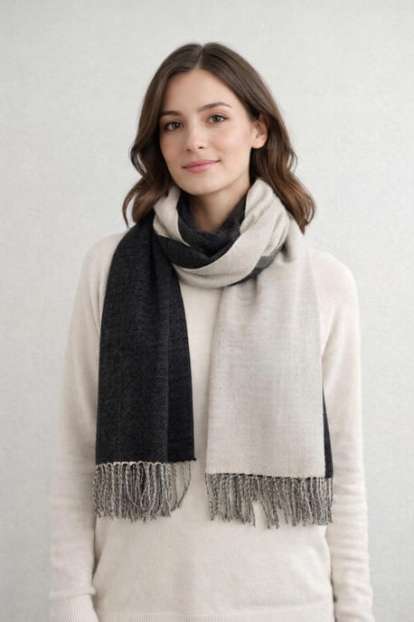 Reversible Two-Tone Cashmere Blend Scarf With Tassels in Black - Image 1