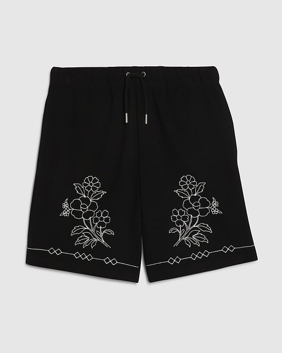 River Island Mens Shorts Black Regular Fit Floral Embroidered Detail - Image 6