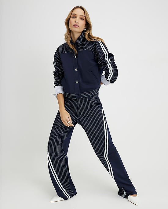 River Island Womens Straight Jeans Navy Relaxed Leg Stripe Hybrid - Image 1