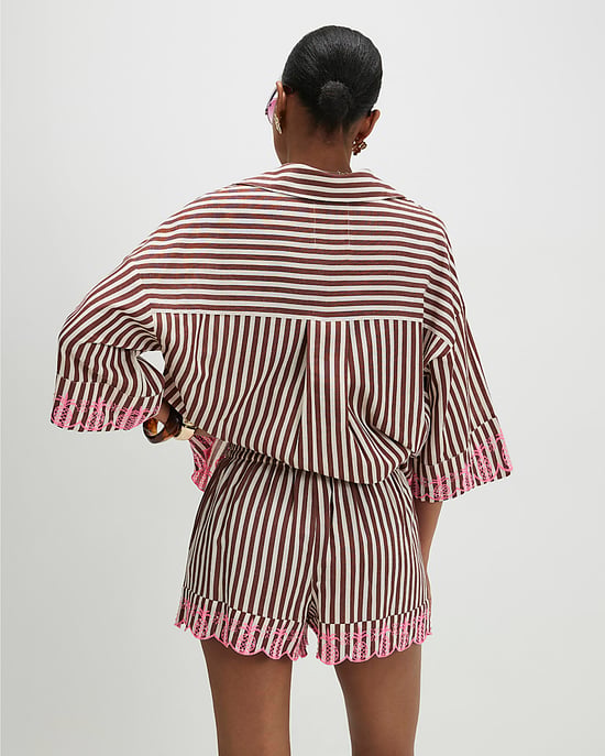 River Island Womens Shorts Brown Stripe Embroidered Toucan - Image 4