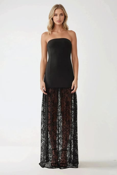 Utan axelbands maxi bodycon klänning med spetsdetaljer - Image 5