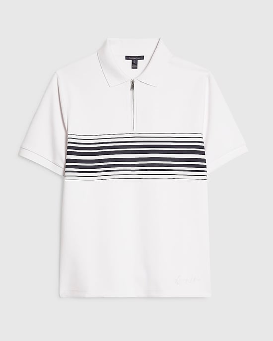 River Island Mens Polo Shirt White Slim Fit Stripe Short Sleeve - Image 6