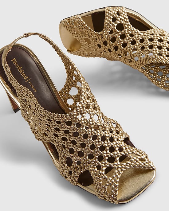 River Island Womens Heeled Sandals Gold Caged Square Open Toe - Image 4