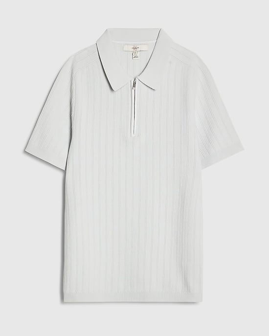 River Island Mens Polo Shirt Blue Muscle Fit Ribbed Short Sleeve - Image 6