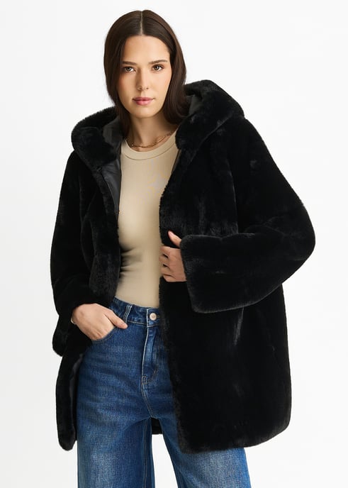 Hooded Faux Fur Jacket - Image 1