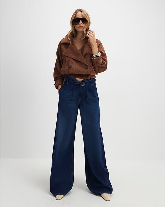 River Island Womens Wide Leg Jeans Blue High Waisted Tie Detail - Image 1