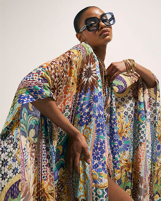 River Island Womens Maxi Kaftan Blue Tile Print Del Maar - Image 2