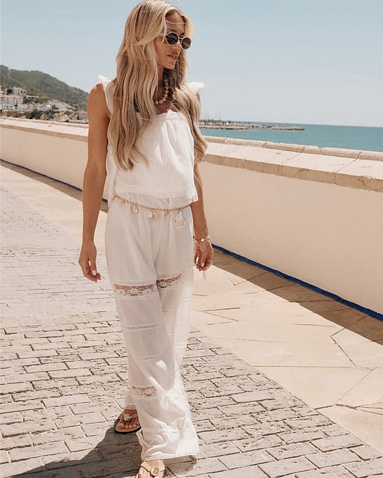 River Island Womens Jumpsuit Cream Cotton Blend Lace Insert Sleeveless - Image 4