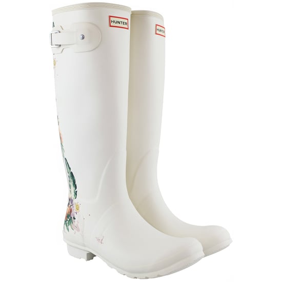 Hunter Tall Botanical Back Womens White Wellington Boots - Image 2