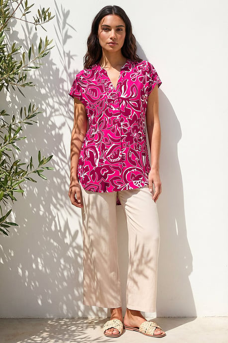 Textured Floral Print Tunic Top - Image 2