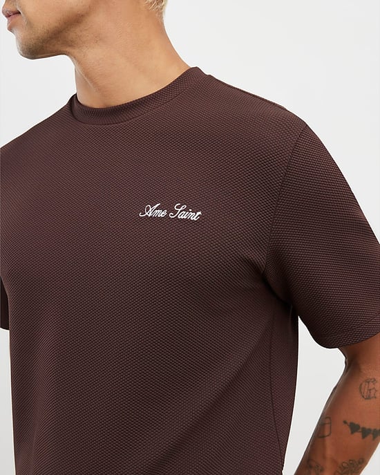 River Island Mens T-Shirt Brown Slim Fit Slinky Ame Saint - Image 4