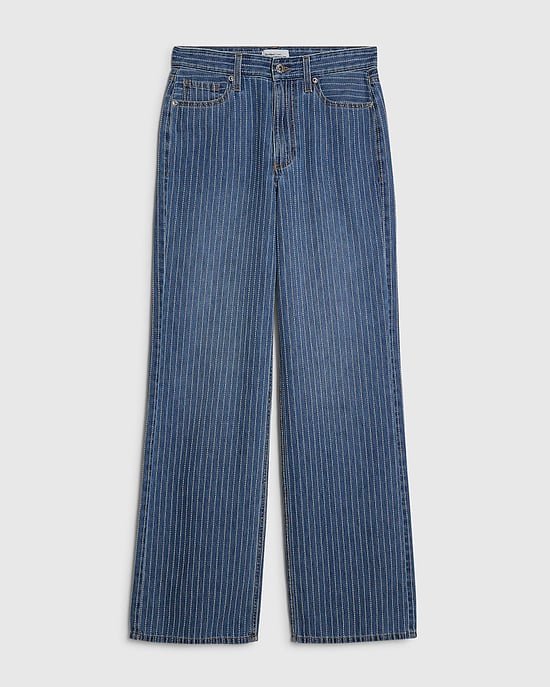 River Island Womens Straight Leg Jeans Blue Stripe Relaxed Embroidered - Image 6