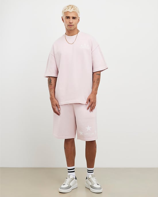 River Island Mens Shorts Pink Oversized Fit Lisiere Graphic - Image 2