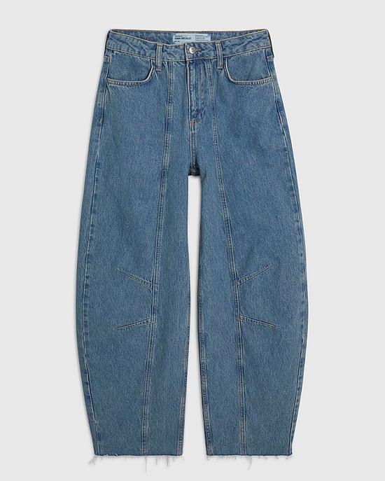 River Island Womens Barrel Leg Jeans Blue Seamed Raw Hem - Image 6