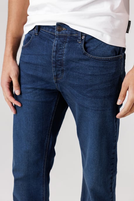 Blue Cotton Straight Leg Stretch Denim Jeans - Image 3