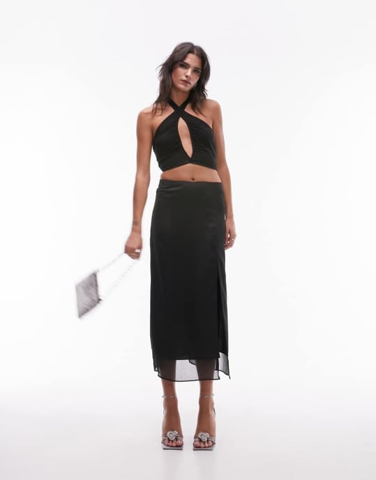 Topshop – Svart, rynkad topp med utskurna detaljer - Image 2