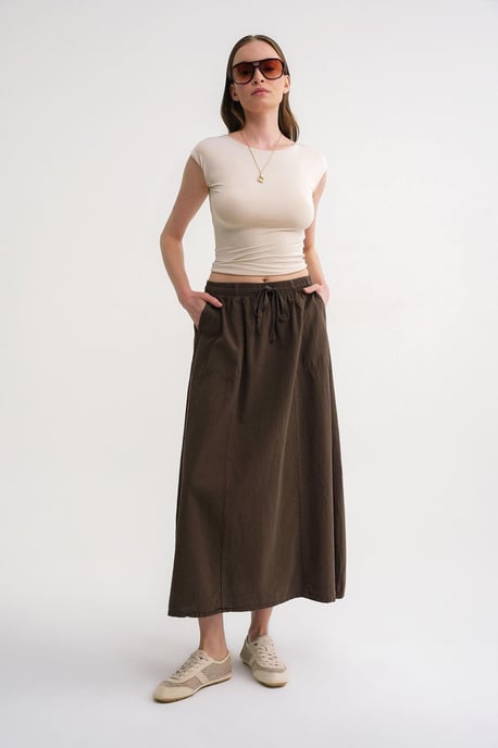 Hoge Taille Poplin Rok met Trekkoorddetail - Image 3