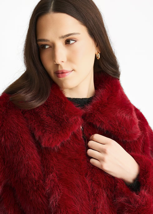Zip Front Faux Fur Short Jacket - Image 2