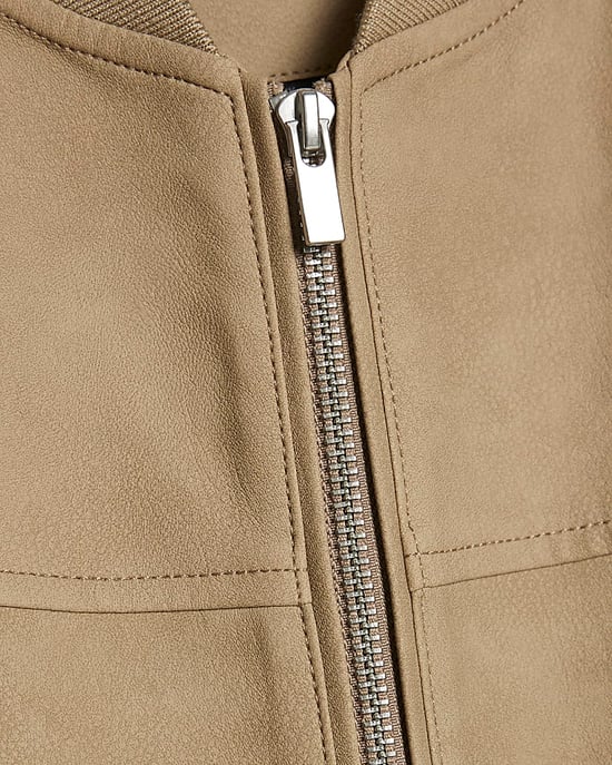 River Island Mens Bomber Jacket Beige Faux Leather Long Sleeve - Image 5
