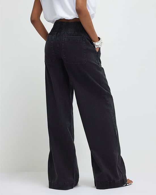 River Island Womens Wide Leg Jeans Black Pull On Elasticated - Image 3