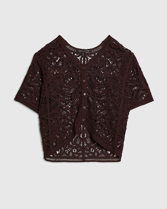 River Island Womens Cardigan Brown Crochet Short Sleeve V-Neck - Image 6