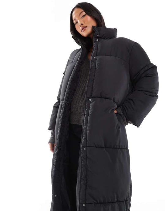 ASOS DESIGN Petite longline padded jacket in black - Image 3