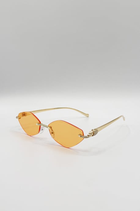 Rimless Oval Geo Metal Sunglasses in Orange - Image 3
