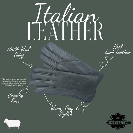 Olivgröna italienska läderhandskar med mjukt ullfoder för dam, vintermönster och sömmar - Image 4