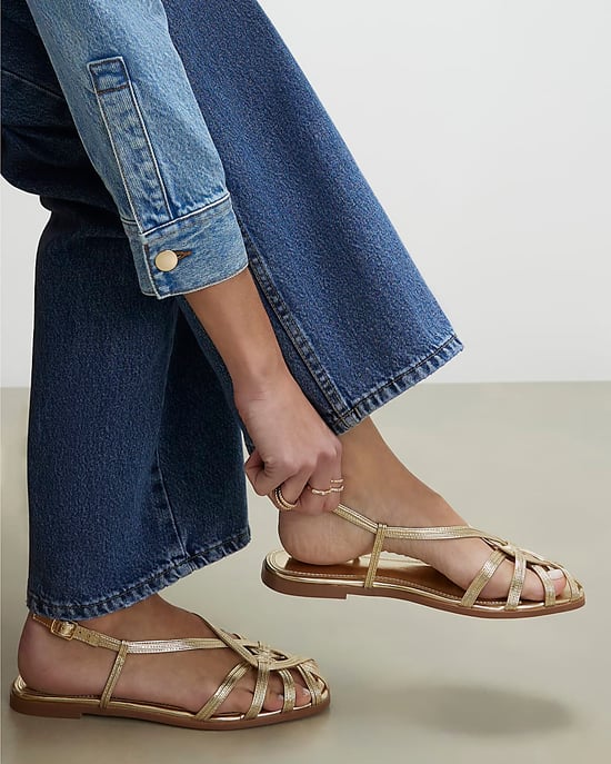 River Island Womens Sandals Gold Caged Flat Open Toe Backless - Image 5