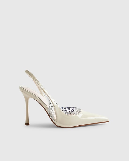 River Island Womens Slingback Court Shoes White Wide Fit Heels - Image 2