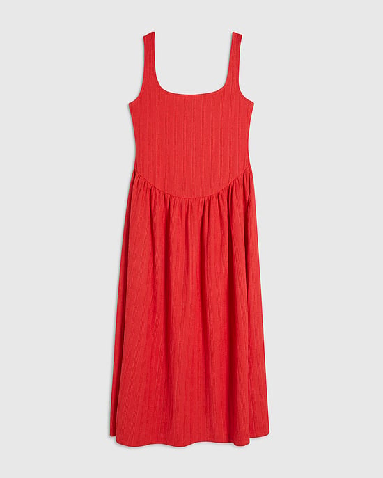River Island Womens Midi Dress Petite Red Textured Fabric Sleeveless - Image 5