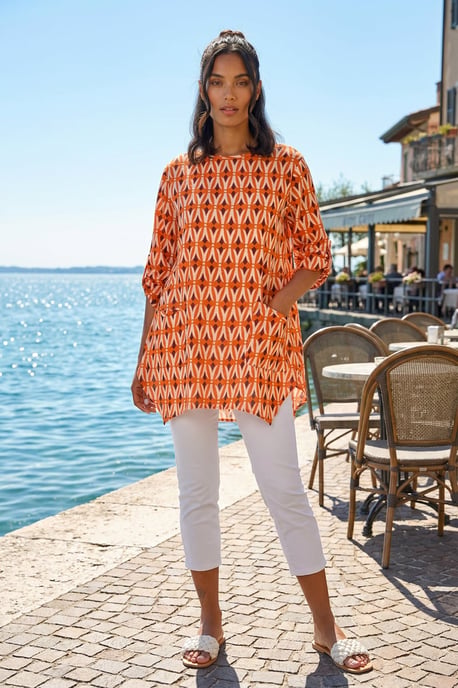 Cotton Geometric Pocket Longline Tunic Top - Image 2