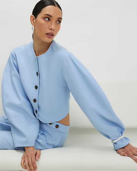 River Island Womens Jacket Blue Linen Blend Balloon Sleeve - Image 4