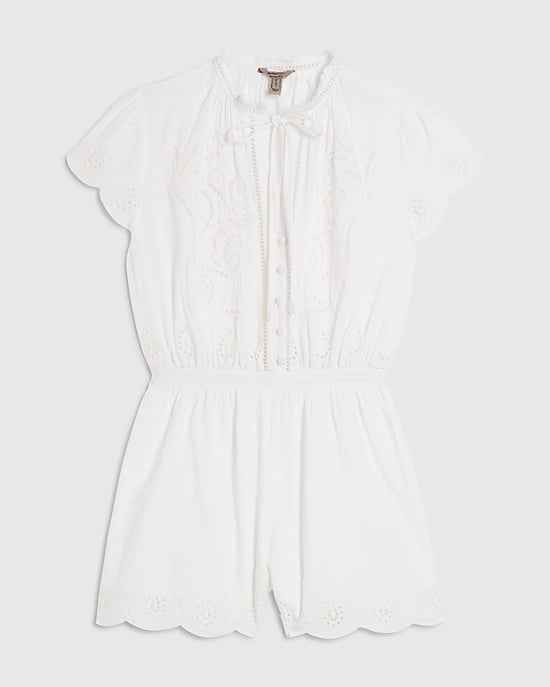 River Island Womens Playsuit White Cotton Broderie Cutwork Elasticated - Image 6