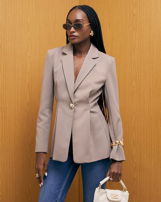 River Island Womens Blazer Beige Long Sleeve Cinched Waist Button - Image 1