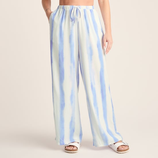 Christina Womens Wide Leg Lightweight Trousers - Blue Hues Print - Image 3
