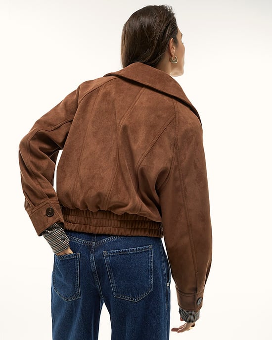 River Island Womens Bomber Jacket Brown Faux Suede Dropped - Image 3