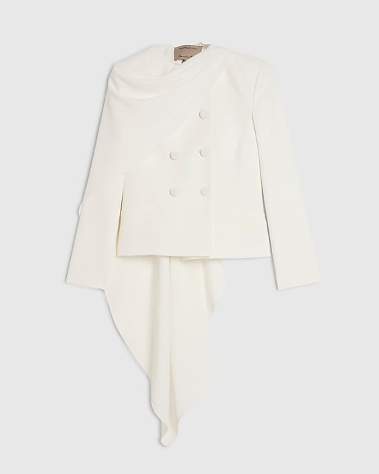 River Island Womens Blazer White Long Sleeve Short Cape Round Neck - Image 6