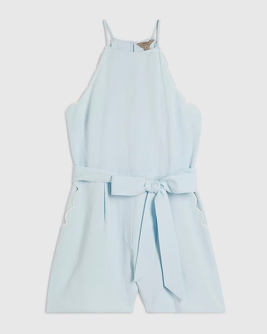 River Island Womens Playsuit Blue Linen Blend Scallop Trim Sleeveless - Image 6