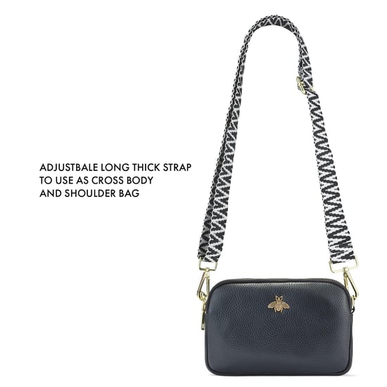 Ladies Crossbody Bag With Wide Strap, Chain And Wristlet in Navy - Image 6