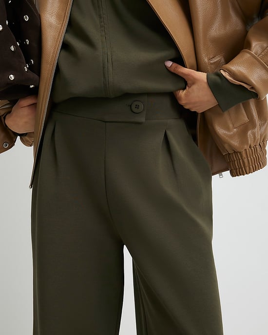 River Island Womens Wide Leg Trousers Khaki Tailored Button - Image 2