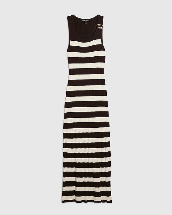 River Island Womens Midi Dress Brown Knitted Ribbed Stripe Sleeveless - Image 6