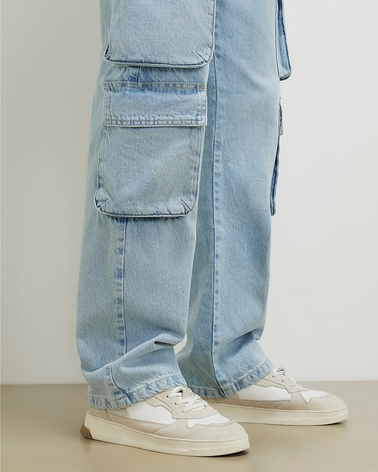 River Island Mens Cargo Jeans Blue Loose Fit Denim - Image 4